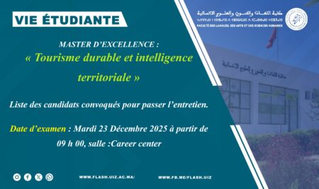 Master d’excellence : “Tourisme durable et intelligence territoriale” / Examen oral
